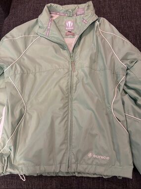 Sunice Mint Green Lightweight rain Jacket with White Piping